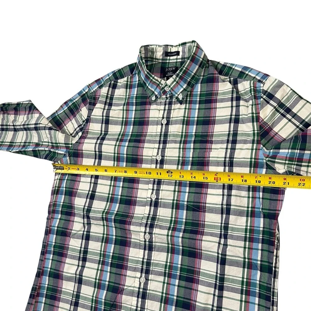 J.Crew Flex Washed Size M Green Plaid Classic Fit Long Sleeve‎ Button Down Shirt